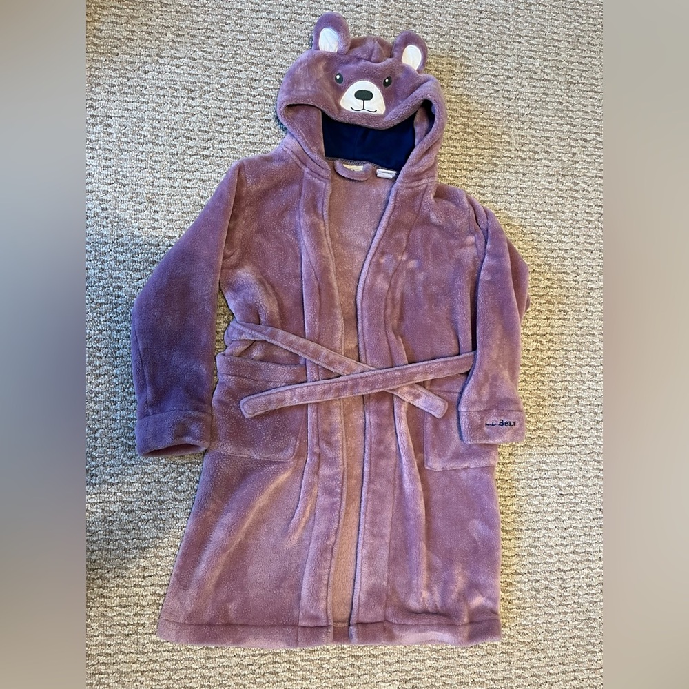 Llbean kids purple bear robe size 6x/7